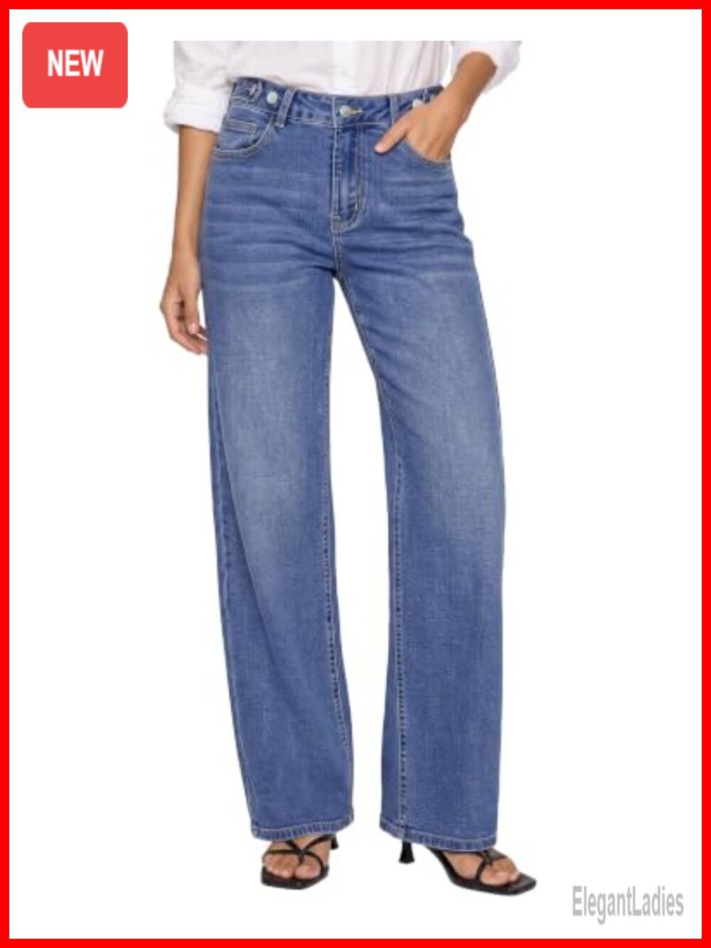 Wide Leg High Rise Stretch Jeans Denim Pants Cinch Waist